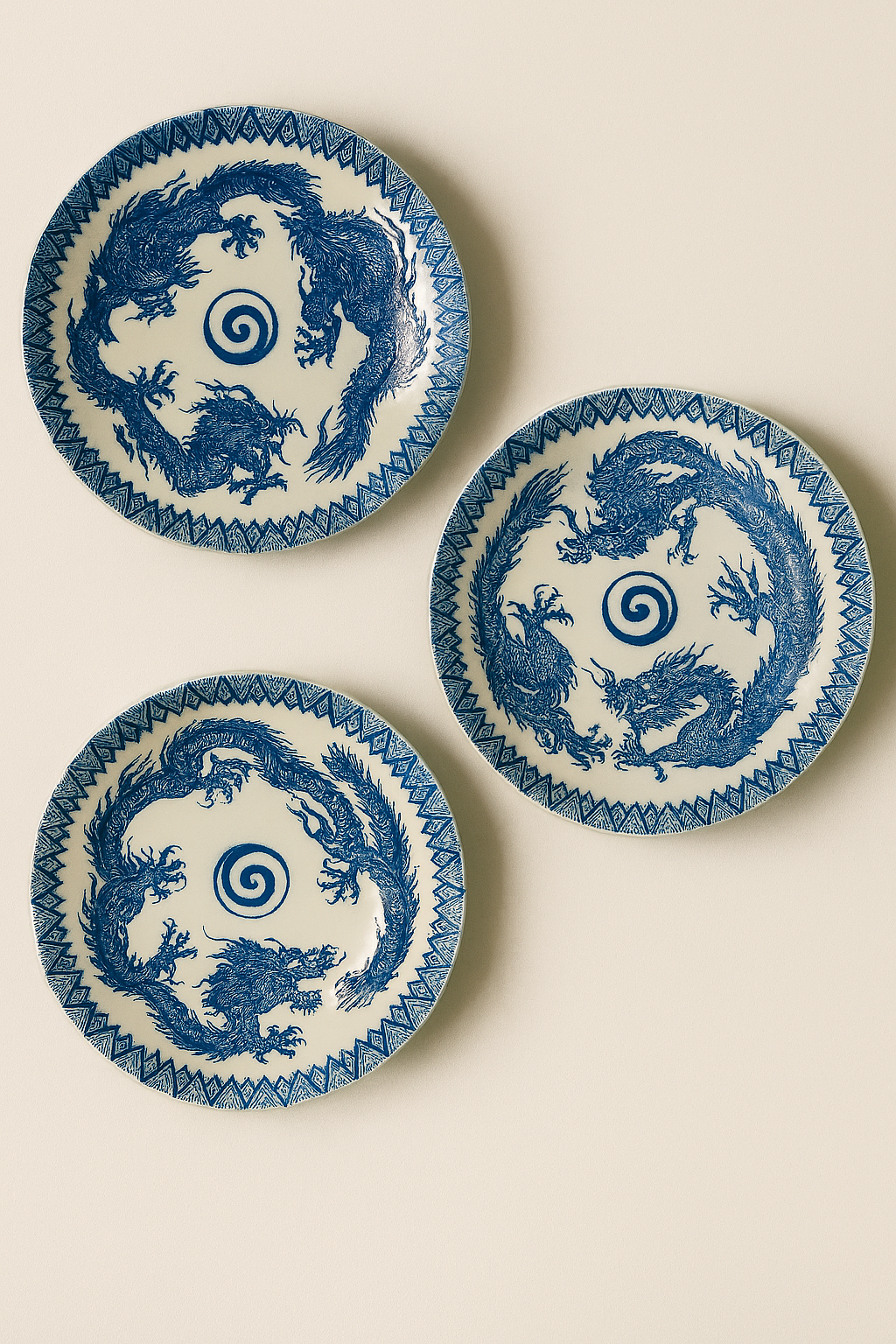 Assiettes japonaises en porcelaine Décor Dragons bleus (set de 3)