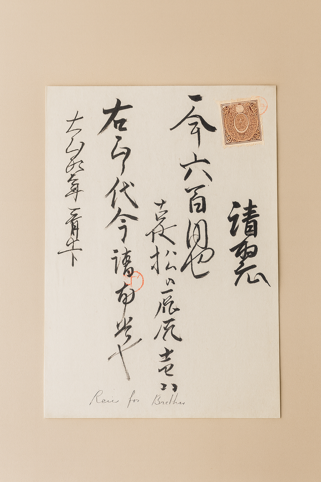 Document japonais calligraphié – Années 1930 – Encre noire & cachet rouge – Rare pièce d’archive