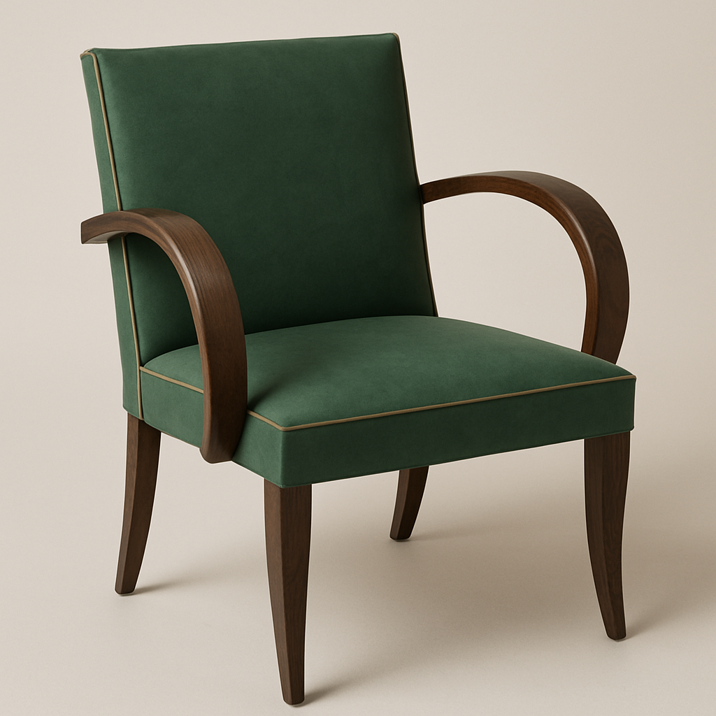 Chaise Vintage Art Déco Bois Courbé & Skaï Vert