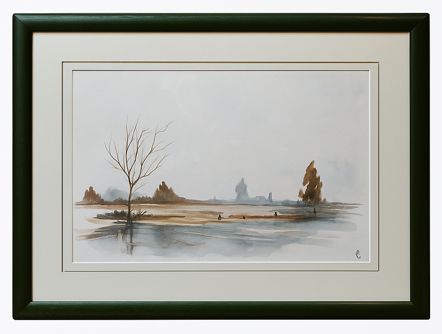 Aquarelle Originale Signée LOSEL – Paysage Brumeux (46×54 cm)