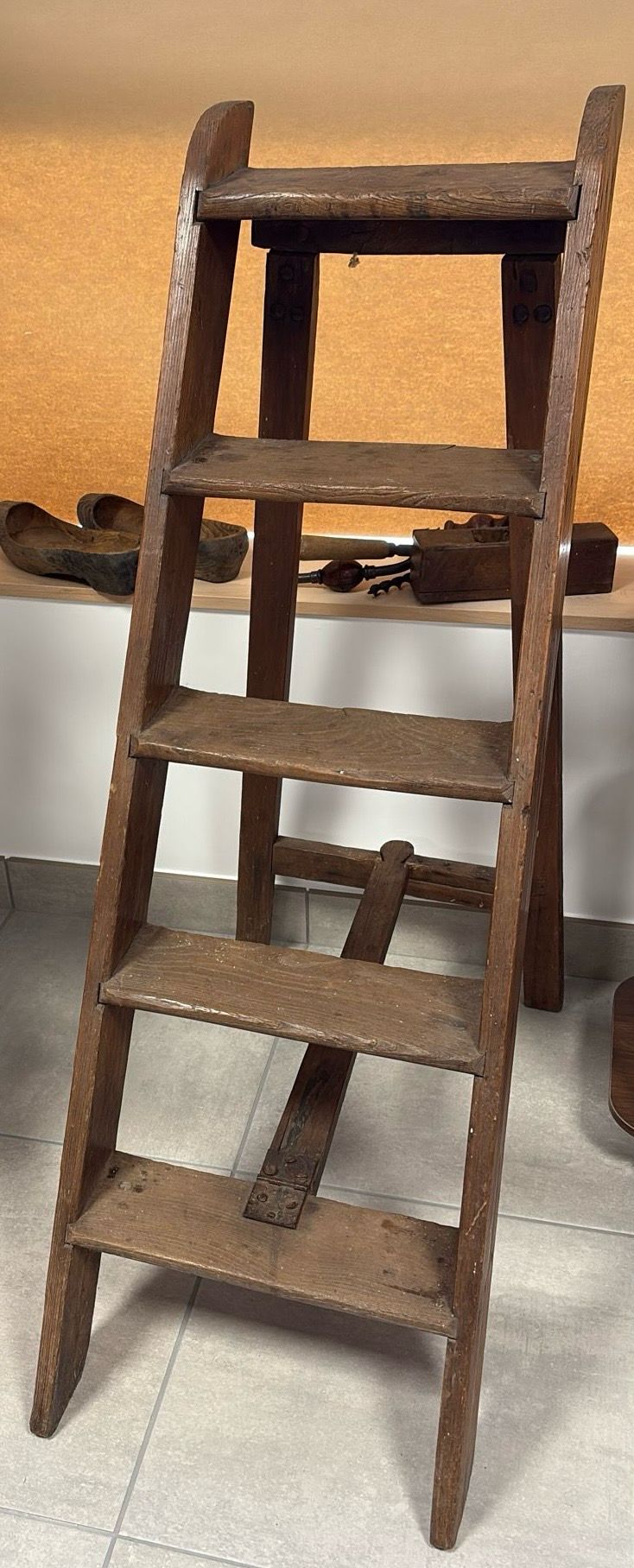 Échelle Ancienne en Bois – 5 Marches – Déco Vintage / Campagne Chic
