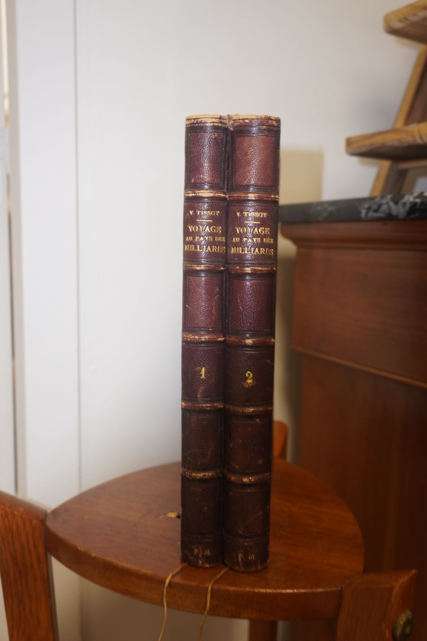 Ensemble ancien – Voyage au Pays des Milliards (1878) – Victor Tissot – 2 volumes reliés cuir