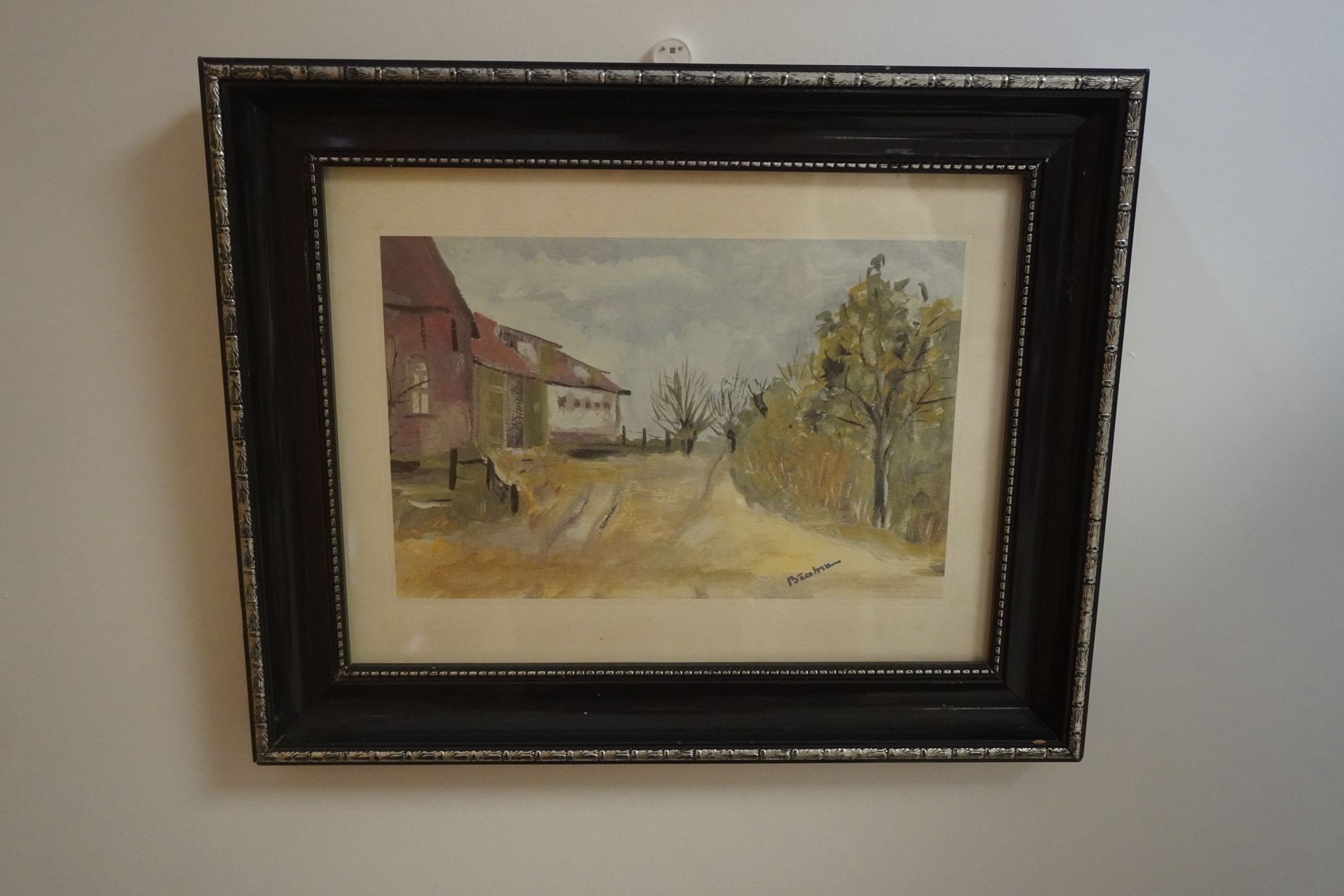 Aquarelle vintage – Chemin de campagne – Signée – Années 50/70