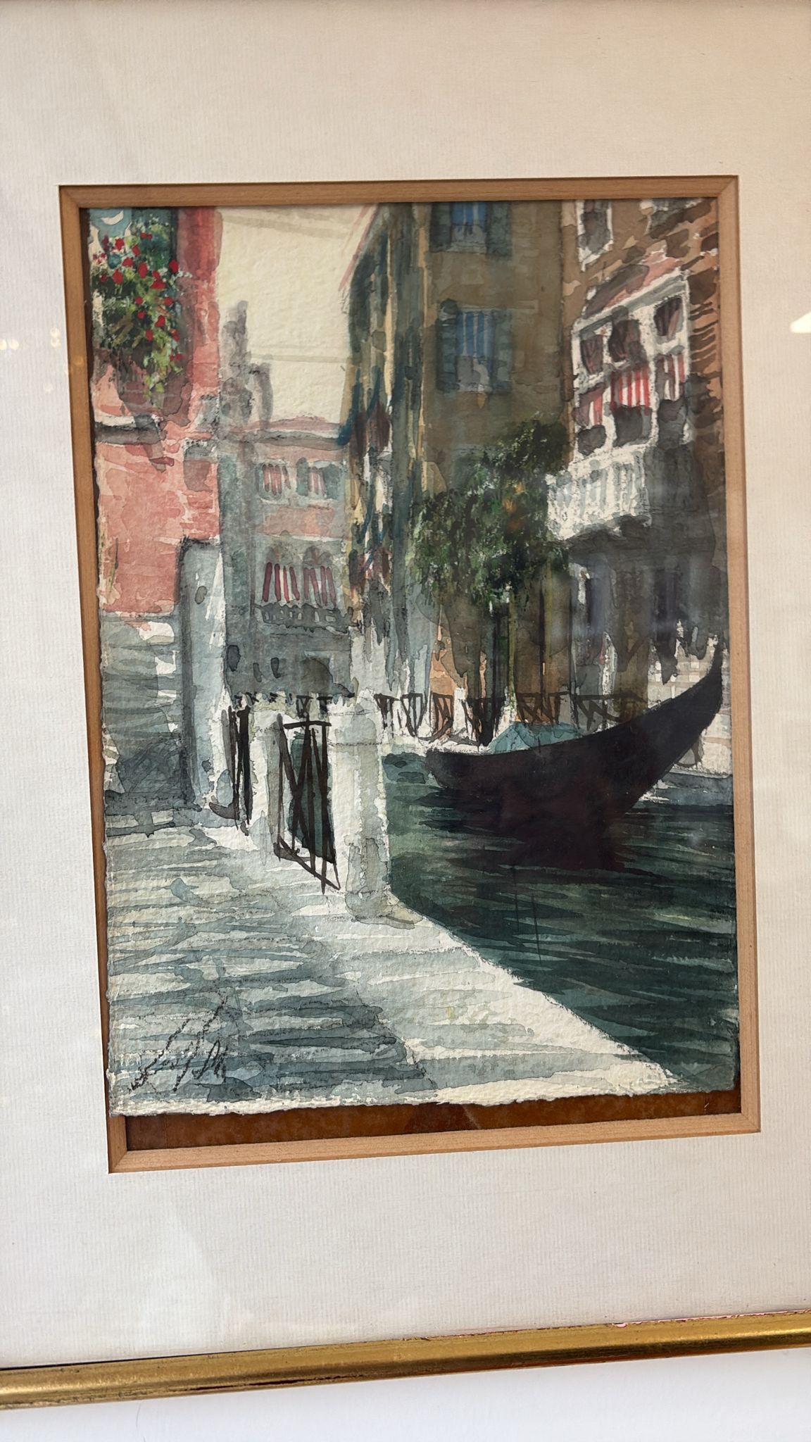 Aquarelle / Gouache – Vue de Venise – Signée – Encadrement ancien